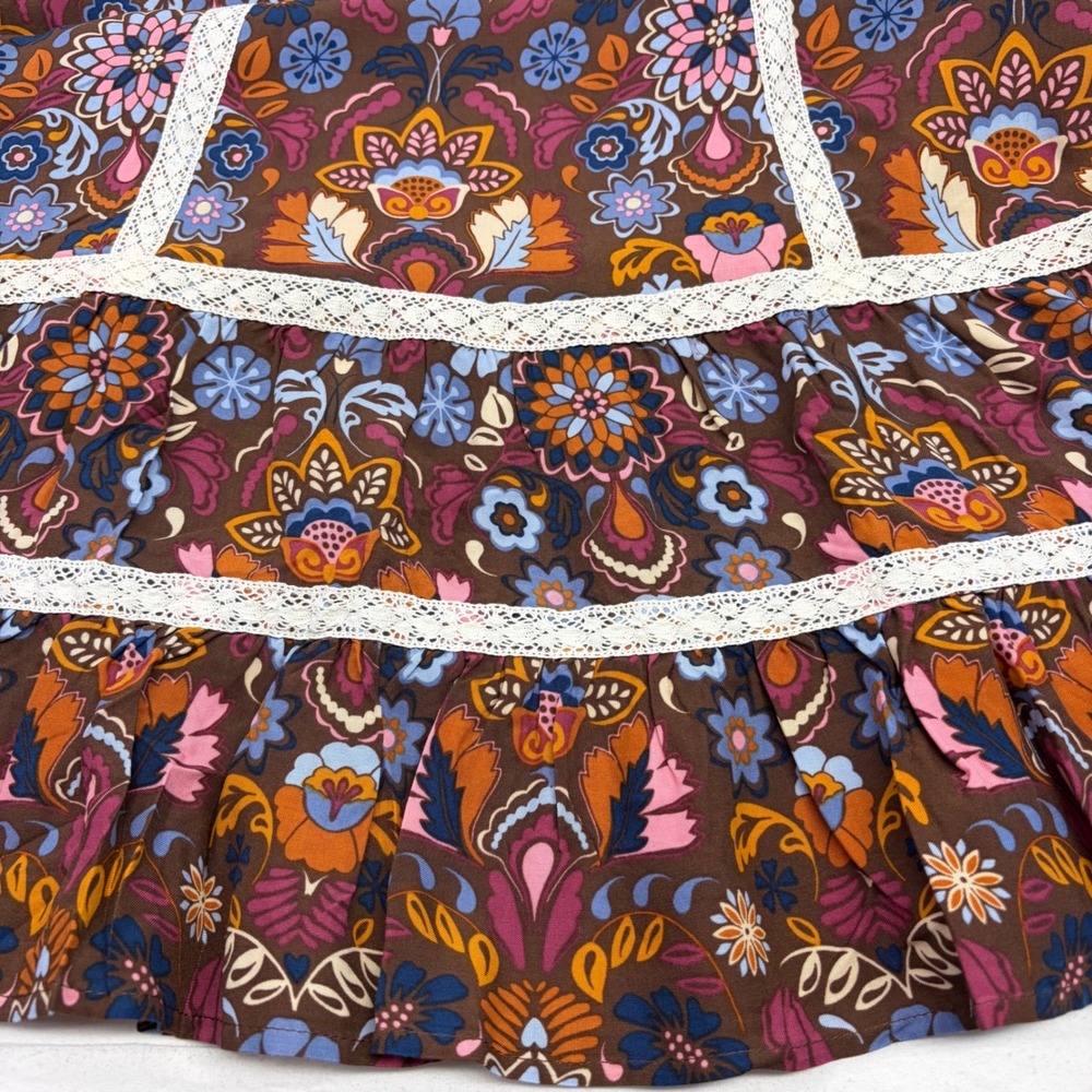 NEW Matilda Jane Dress Womens XS Brown Floral Lace Trim Boho Peasant Cottagecore - Picture 5 of 14